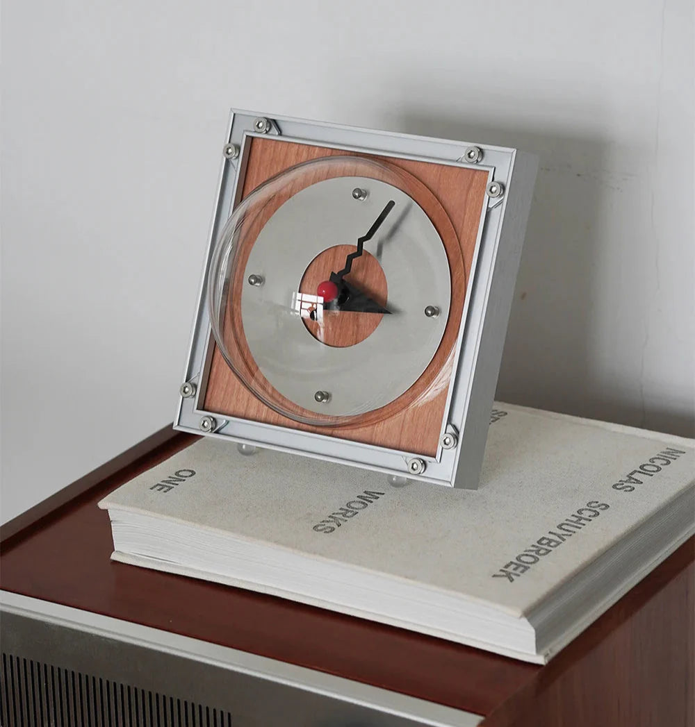 Vintage Aluminum Clock | Retro Wooden & Geometric Style