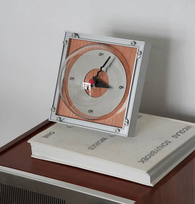 Vintage Aluminum Clock | Retro Wooden & Geometric Style