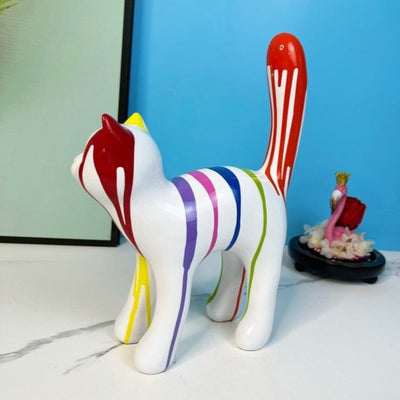 Walking Cat Sculpture - Painted Resin Figurine
