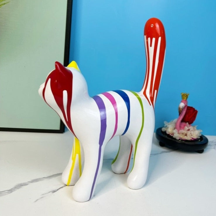 Walking Cat Sculpture - Painted Resin Figurine