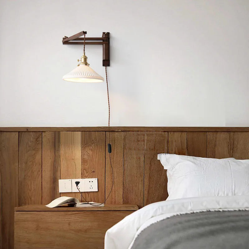 Japanese Walnut Wall Lamp – Folding Retro Design