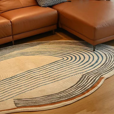 Irregular Oval Rug - Contemporary Polyester Area Carpet