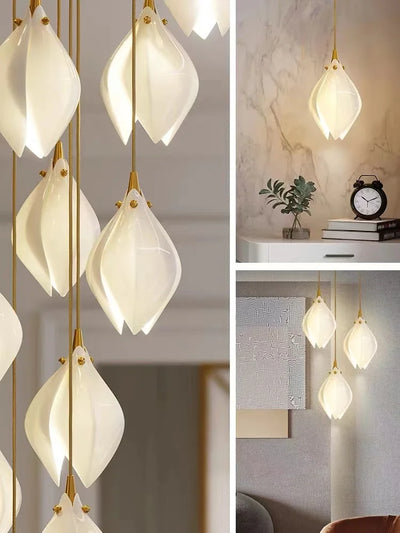 White Magnolia Chandelier | Elegant Ceramic Jade Fixture
