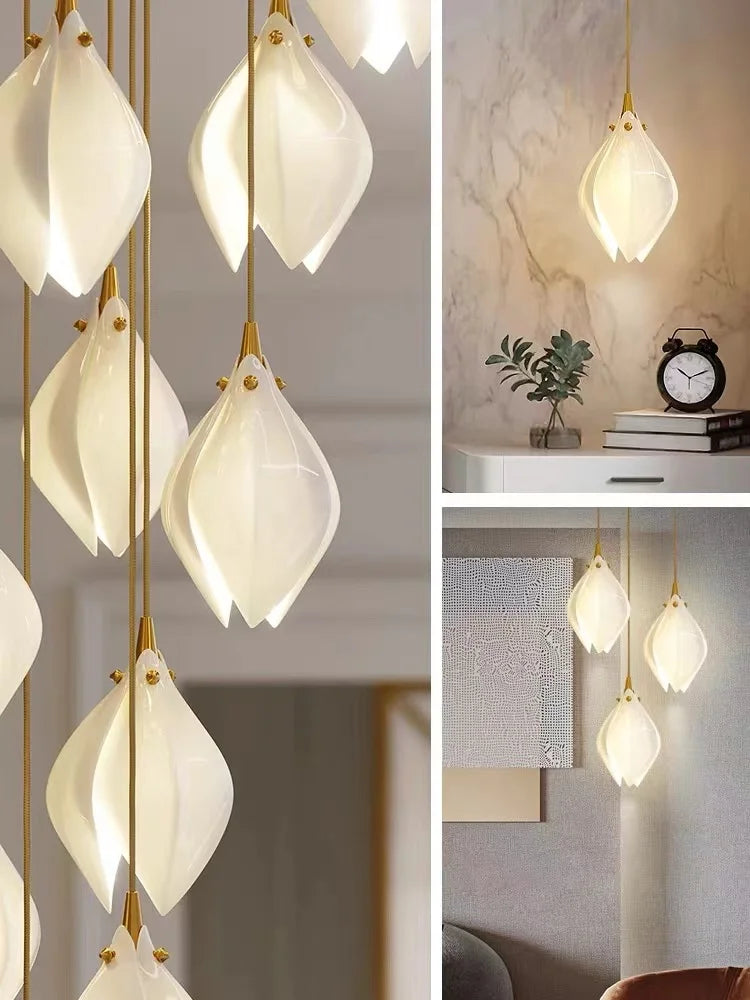 White Magnolia Chandelier | Elegant Ceramic Jade Fixture