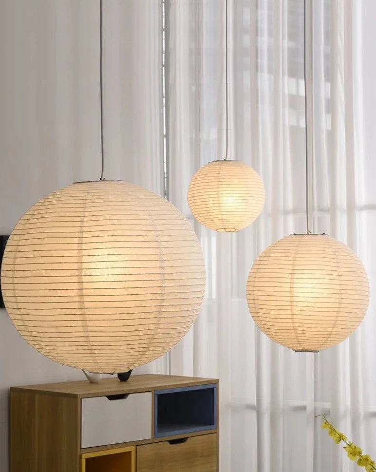 Rice Paper Pendant Lamp - Japanese Ceiling Light Fixture With Adjustable Wire