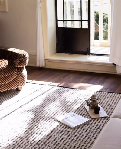 Black Striped Area Rug - Japanese Hand Crafted Double Sided Cotton Jute