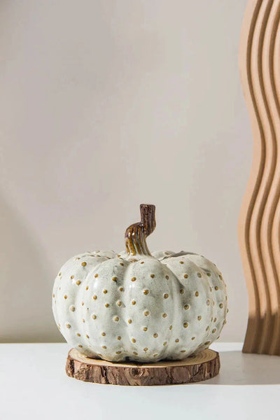 Porcelain Pumpkin Sculpture | Textured Ceramic Art 7x6"