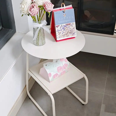 Midcentury Side Table - Metal Shelf Two Tier Compact Storage