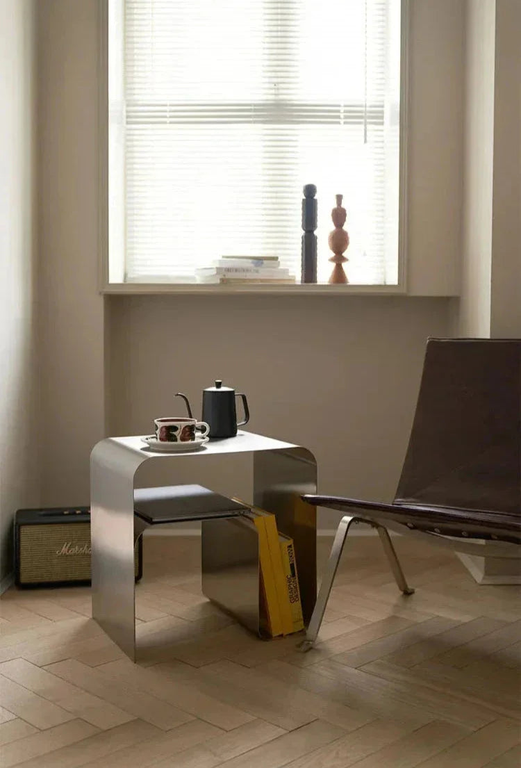 Stainless Steel Side Table - Minimalist Bent Frame Design