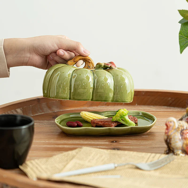 Pumpkin Ceramic Plate – Small Festive Serving Dish with Lid