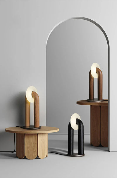 Vintage Wood Table Lamp - Solid Ash Wood Base, Dimmable Lighting