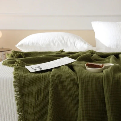 4-Layer Cotton Throw - Breathable Stylish Couch Blanket