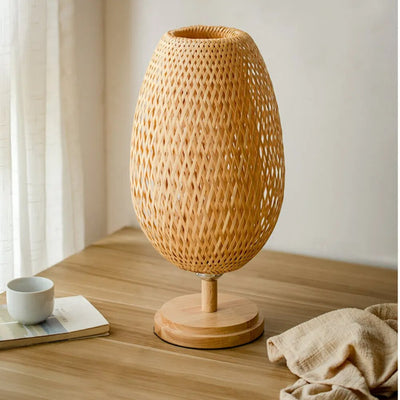 Vintage Wicker Table Lamp - Handcrafted Bamboo Lighting