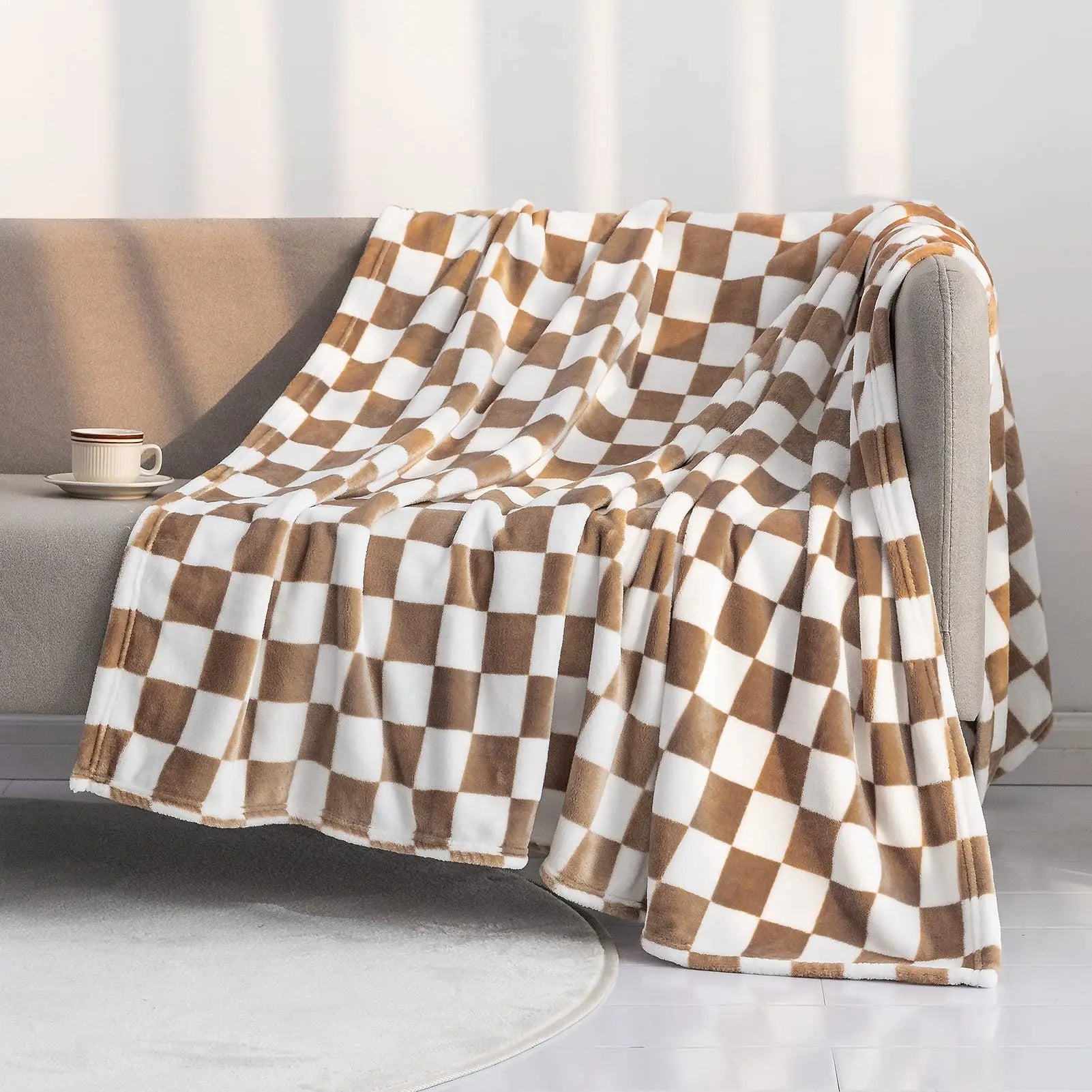 Plaid Throw Blanket | Soft Cotton Polyester Checkerboard