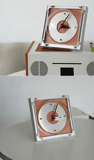 Vintage Aluminum Clock | Retro Wooden & Geometric Style