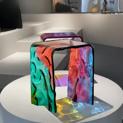 Acrylic Coffee Table - Artistic Rainbow Water Wave Decor