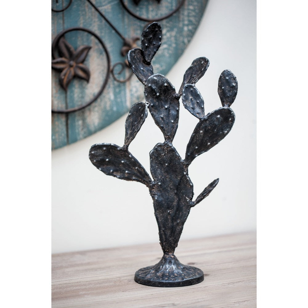 Black Cactus Sculpture - Rustic Polystone Decor