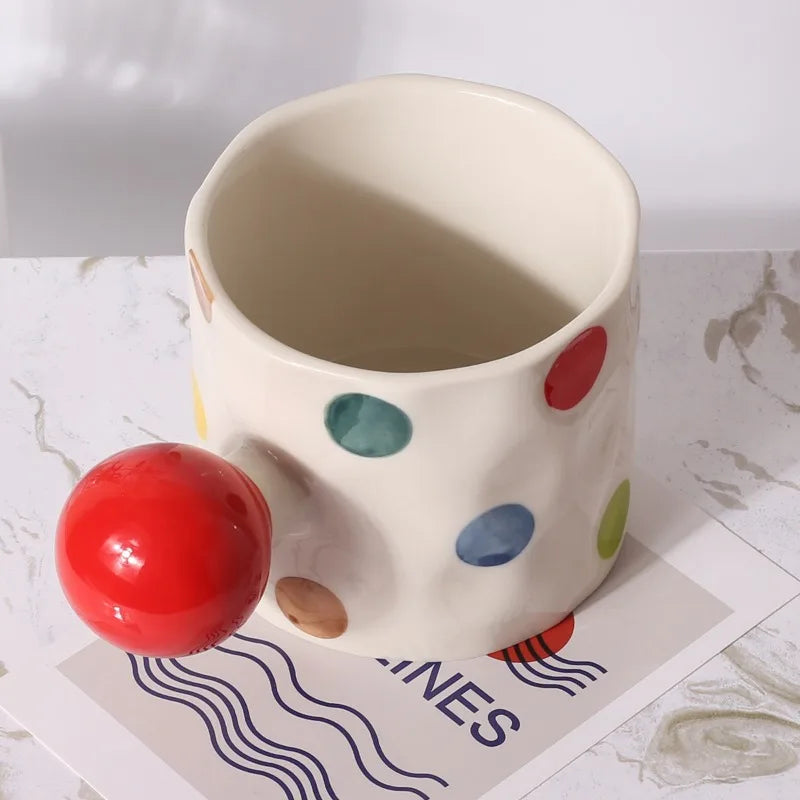 Red Ceramic Mug - 300ml Polka Dot Coffee Cup