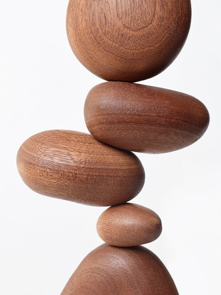 Magnetic Balance Stone Solid Wood Sculpture - Modern Home Decor