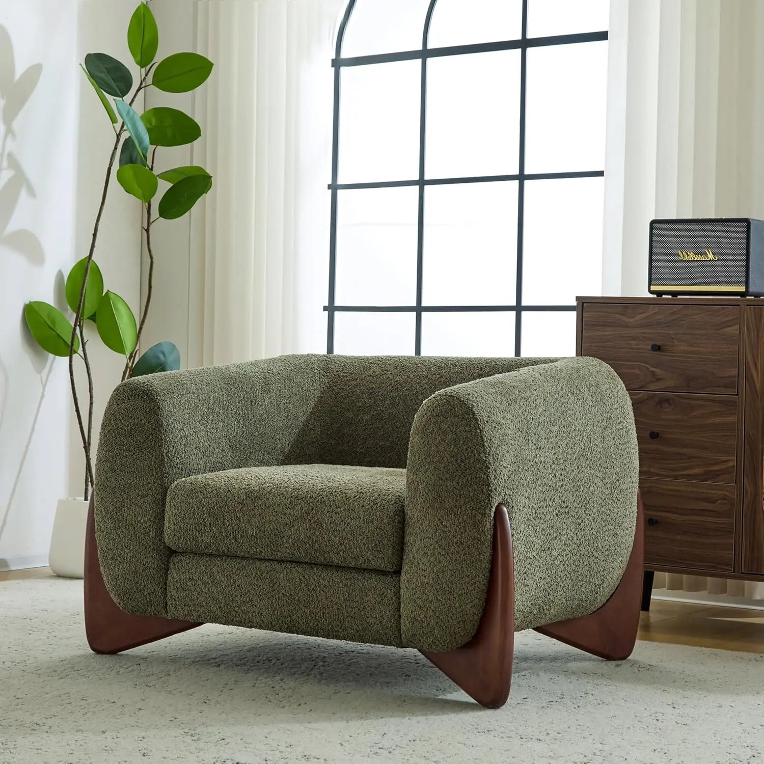 Boucle Lounge Chair - Soft Cushioned Seat, Solid Wood Frame