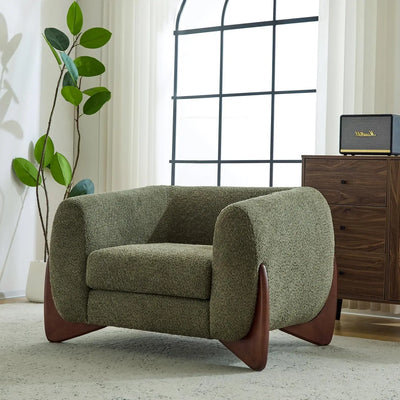 Boucle Lounge Chair - Soft Cushioned Seat, Solid Wood Frame