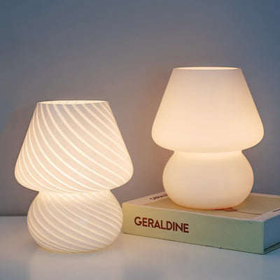Glass Mushroom Lamp - Striped Table Light With Knob Switch