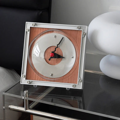 Vintage Aluminum Clock | Retro Wooden & Geometric Style