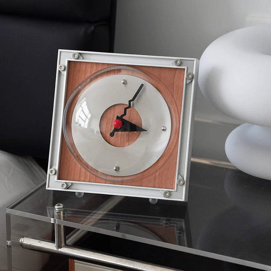 Vintage Aluminum Clock | Retro Wooden & Geometric Style