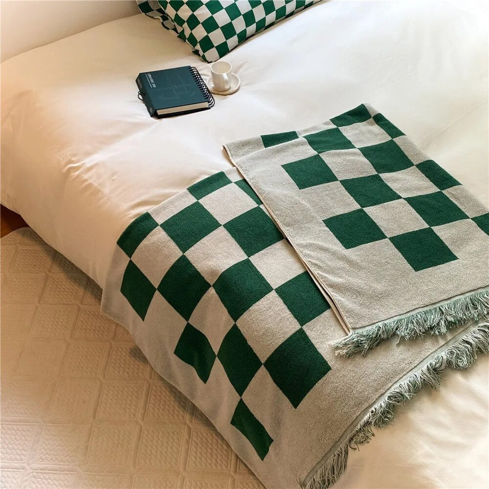 Plaid Throw Blanket – Retro Cotton 55x55 Inch Cozy Throw