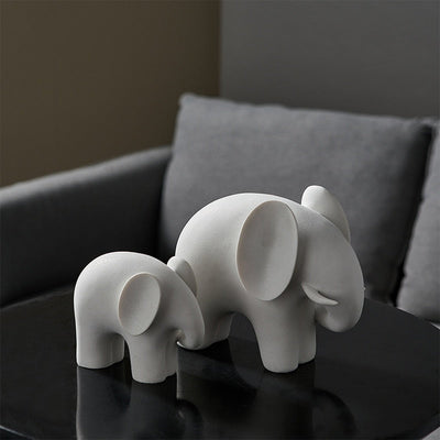 Nordic Elephant Statue - White Resin Sculpture