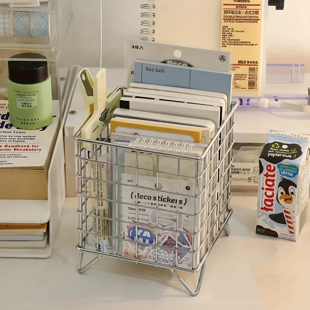 Desk Storage Basket - Mini Mesh Organizer Compact Stainless Steel