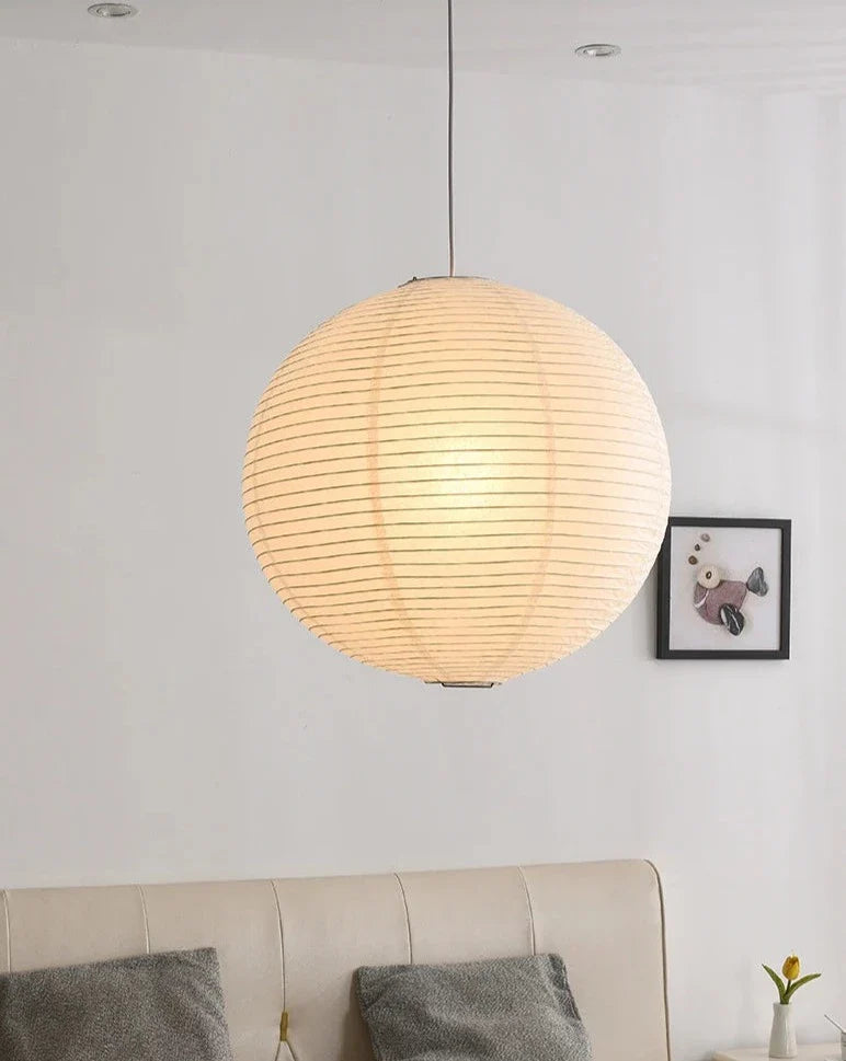 Rice Paper Pendant Lamp - Japanese Ceiling Light Fixture With Adjustable Wire