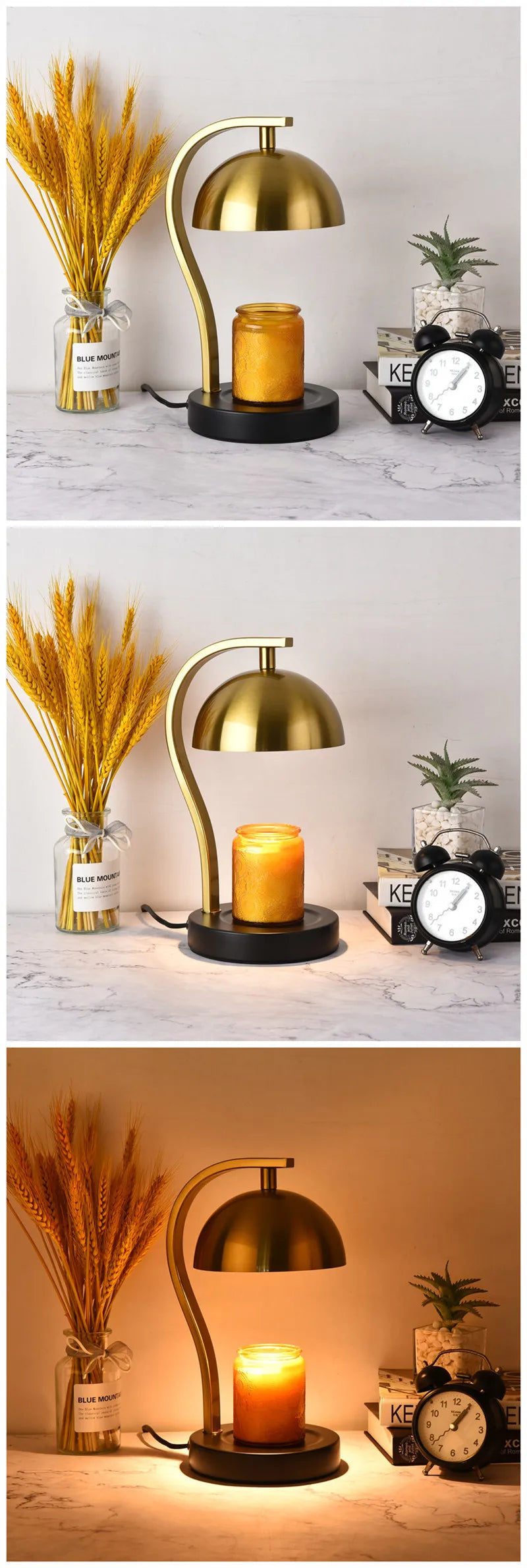 Golden Candle Warmer - Retro Curved Bar Stand Metal Lamp