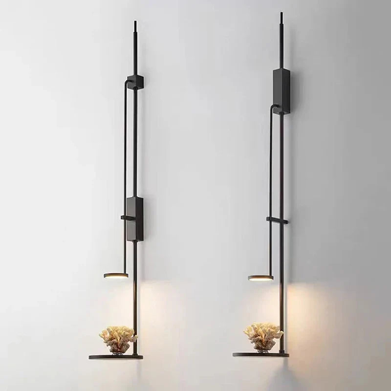 Black Metal Wall Lamp - Adjustable Spot Light With Shelf