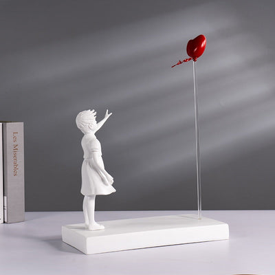 Flying Heart Balloon Sculpture – Handcrafted Graceful Girl Statue