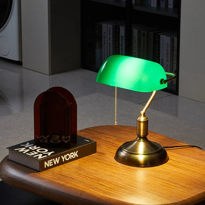Vintage Banker Lamp - Classic Table Lamp With Curved Glass Shade
