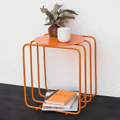 Round Metal Side Table – Wire Frame Rack, Modern Minimalist Accent