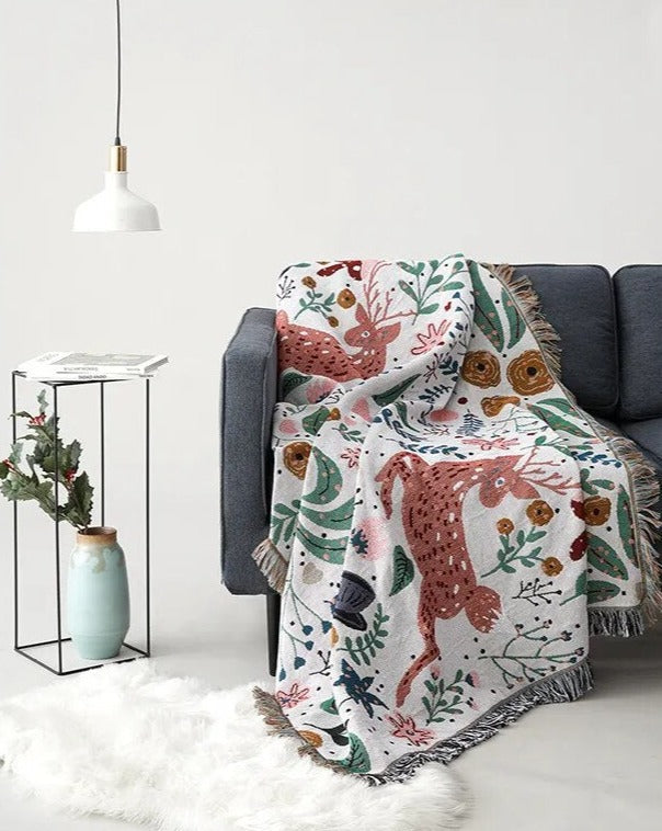 Holiday Throw Blanket - Cozy Deer Forest Design