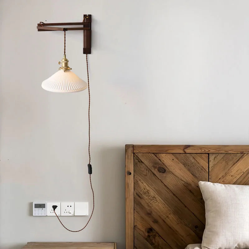 Japanese Walnut Wall Lamp – Folding Retro Design
