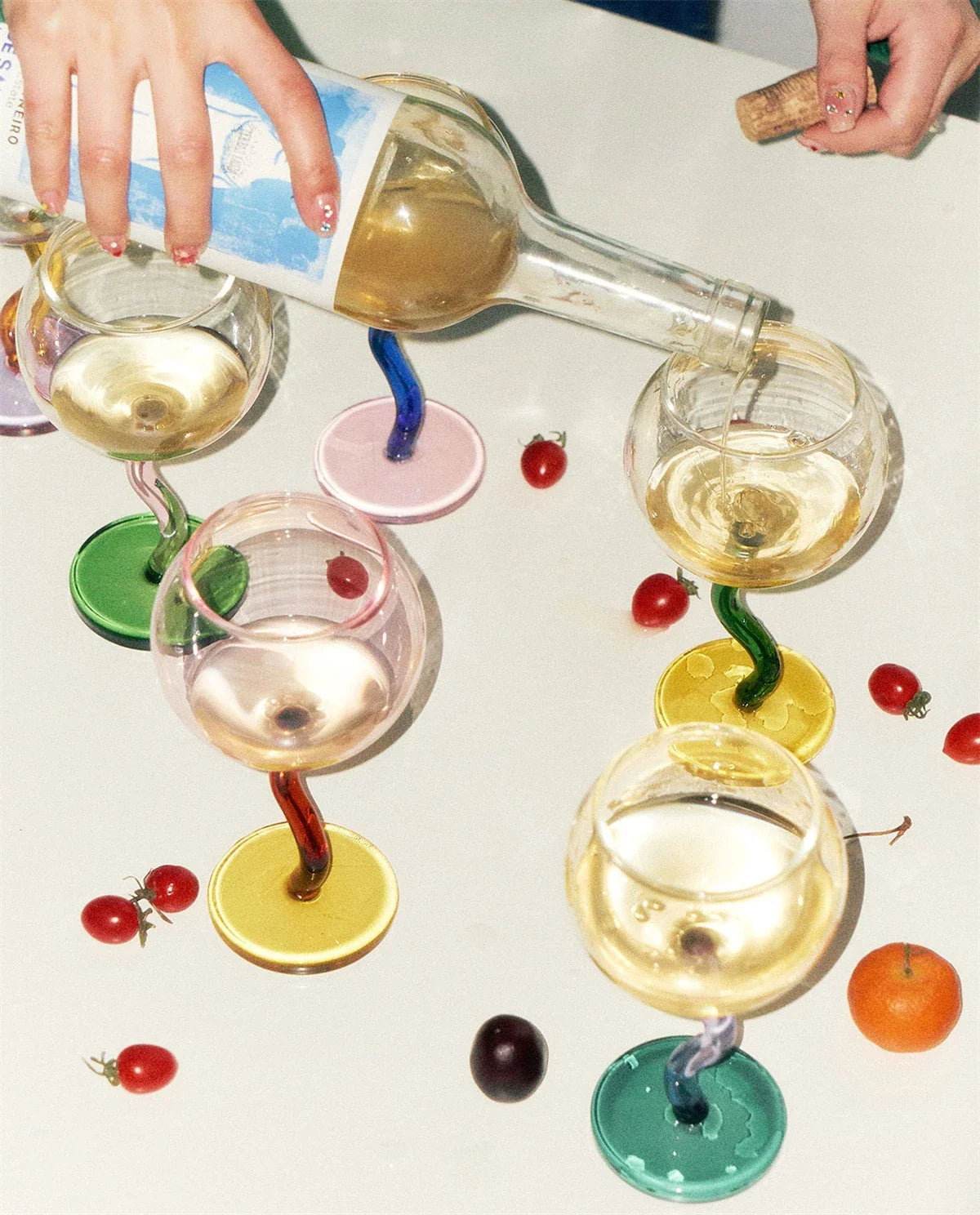Twisted Wine Glass - Colored Borosilicate Bubble 300ml