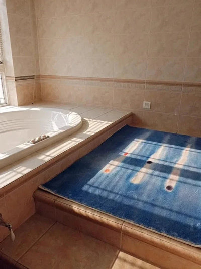 Blue Abstract Rug - Minimalist Carpet Rug with Anti Slip