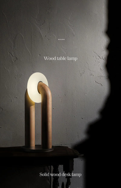 Vintage Wood Table Lamp - Solid Ash Wood Base, Dimmable Lighting