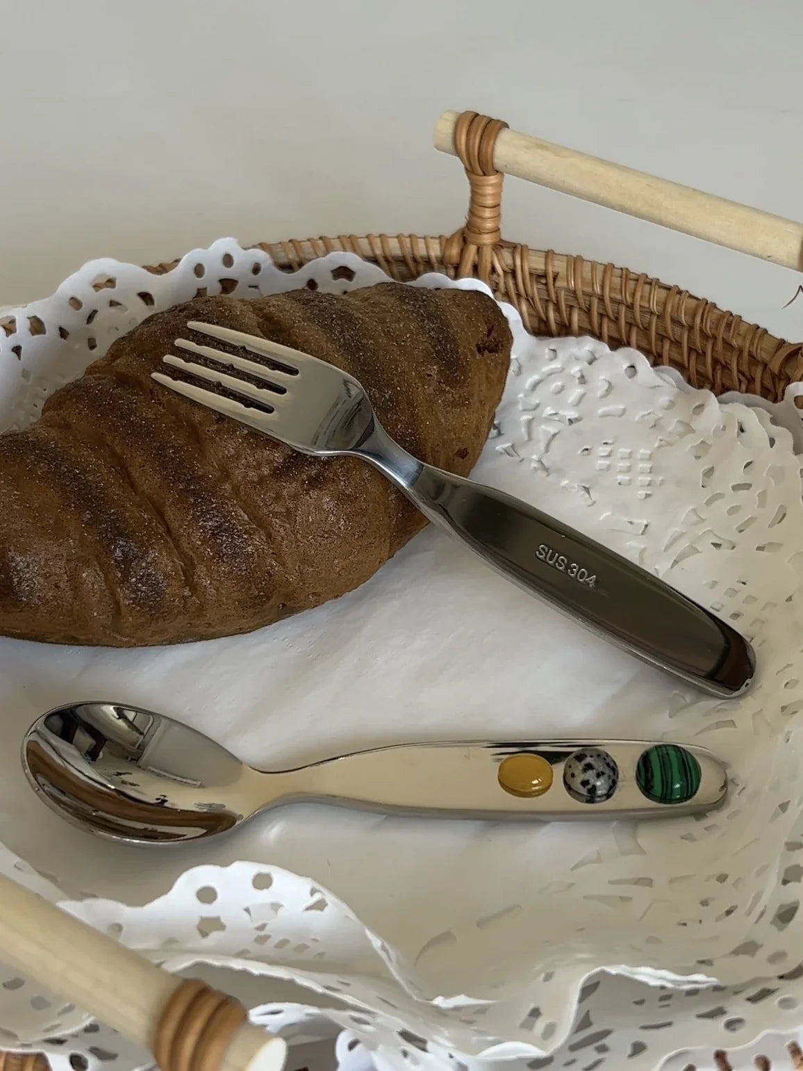 Dessert Fork And Spoon - Jelly Bean Design 5 Inch Stainless Steel Utensils