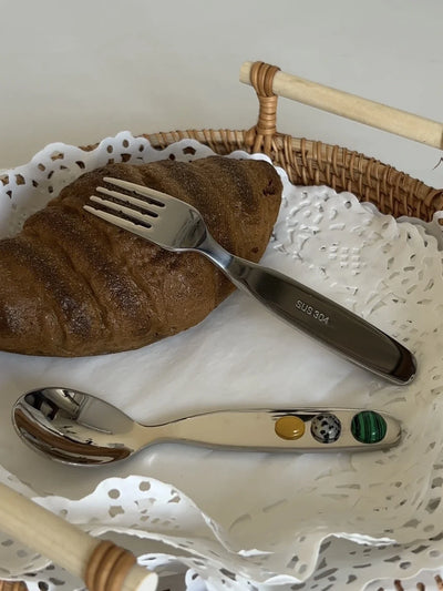 Dessert Fork And Spoon - Jelly Bean Design 5 Inch Stainless Steel Utensils