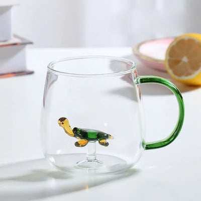 Borosilicate Glass Mug - 3D Animal Design, Color Handle