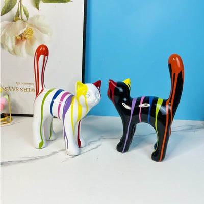 Walking Cat Sculpture - Painted Resin Figurine