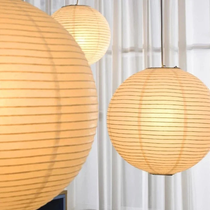 Rice Paper Pendant Lamp - Japanese Ceiling Light Fixture With Adjustable Wire