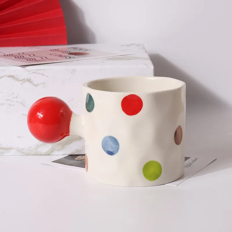 Red Ceramic Mug - 300ml Polka Dot Coffee Cup