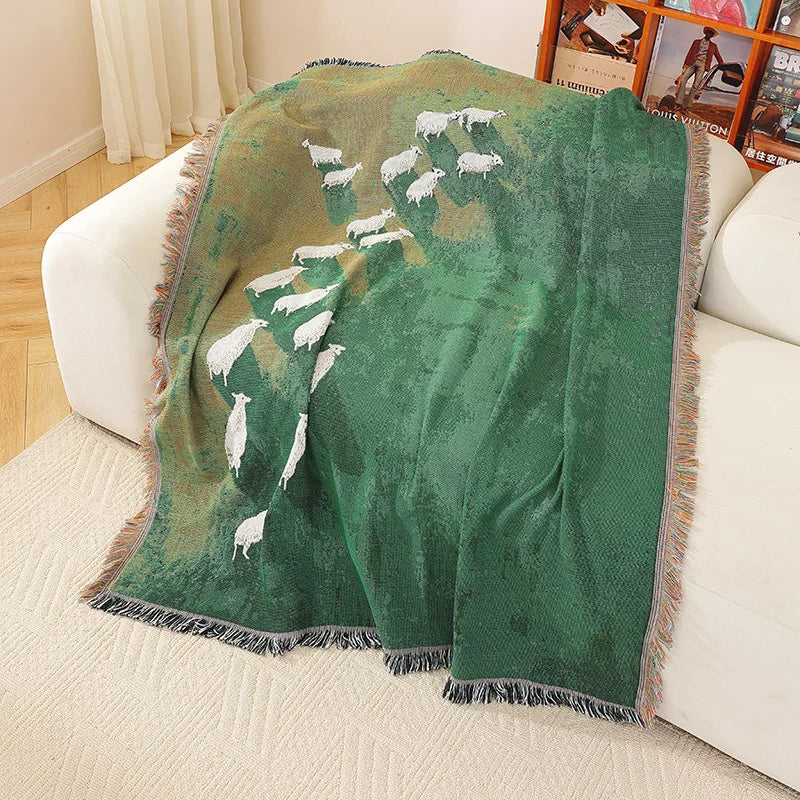 Sheep Throw Blanket - Lightweight Polyester Cotton Blend