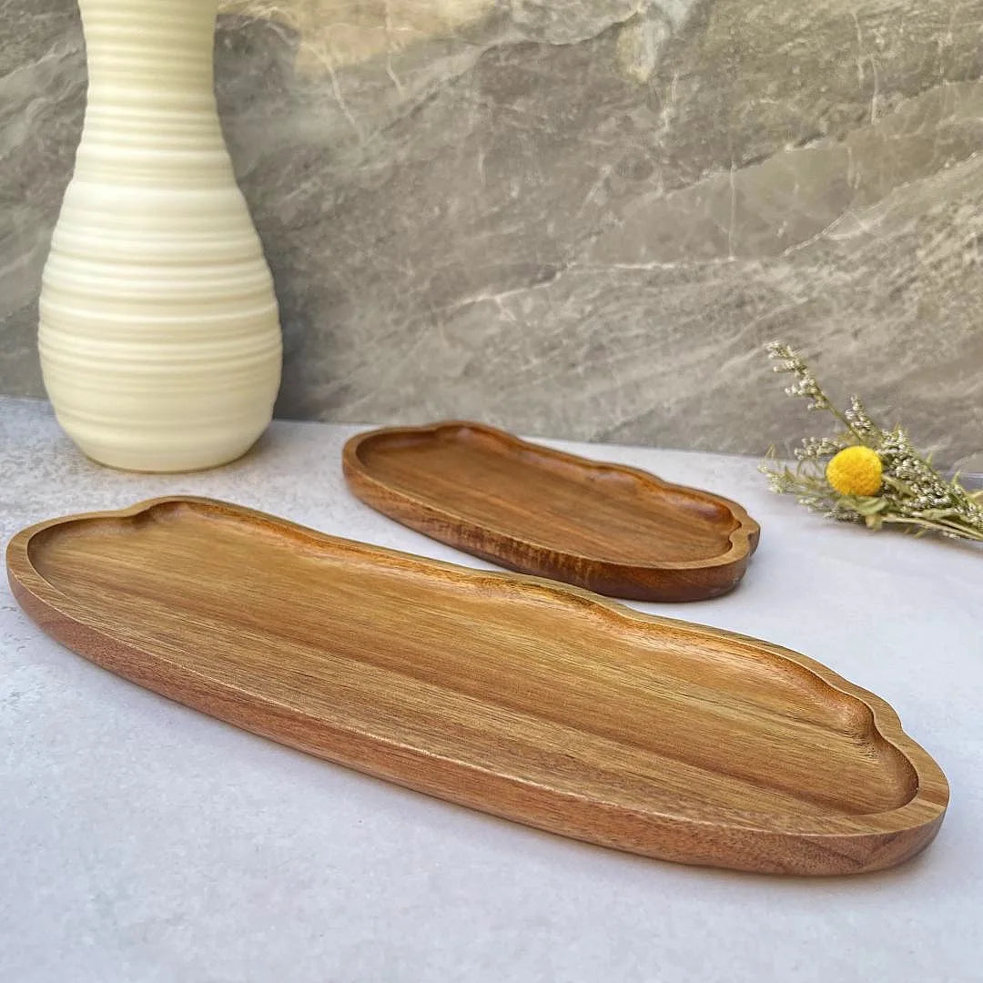 Acacia Wood Tray - Handcrafted Irregular Shape Serving Board